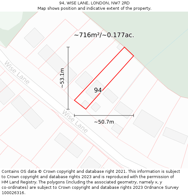 94, WISE LANE, LONDON, NW7 2RD: Plot and title map