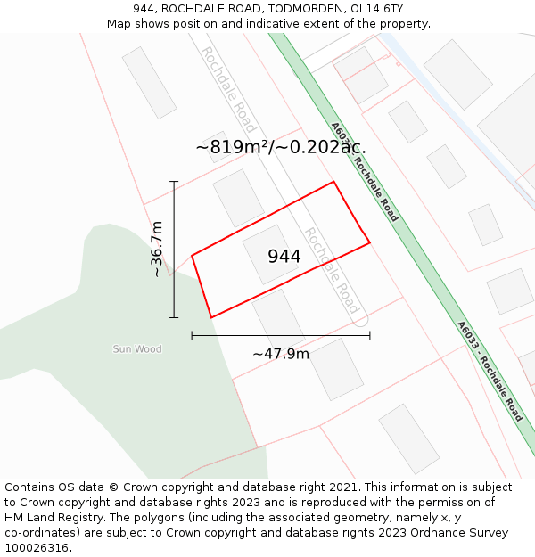 944, ROCHDALE ROAD, TODMORDEN, OL14 6TY: Plot and title map