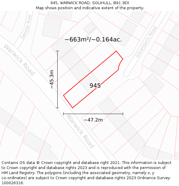 945, WARWICK ROAD, SOLIHULL, B91 3EX: Plot and title map