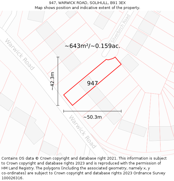 947, WARWICK ROAD, SOLIHULL, B91 3EX: Plot and title map