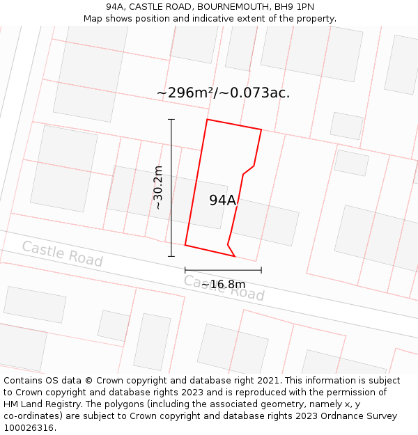 94A, CASTLE ROAD, BOURNEMOUTH, BH9 1PN: Plot and title map