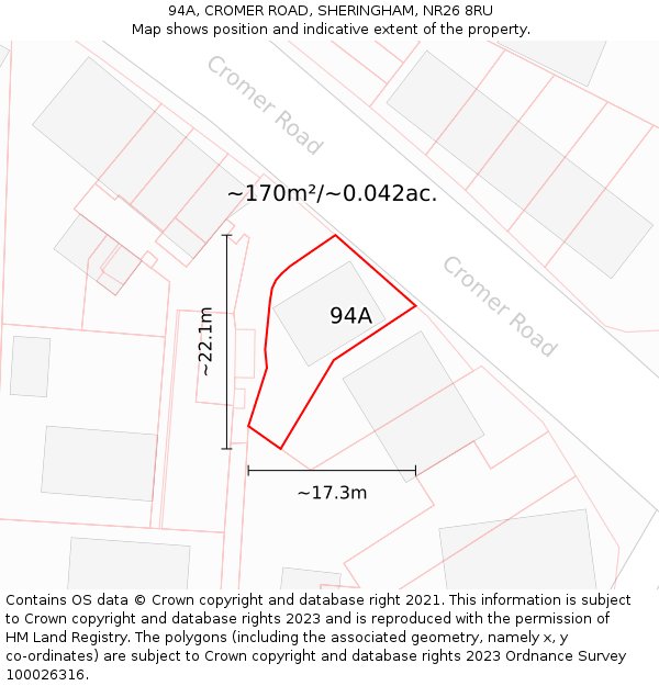 94A, CROMER ROAD, SHERINGHAM, NR26 8RU: Plot and title map