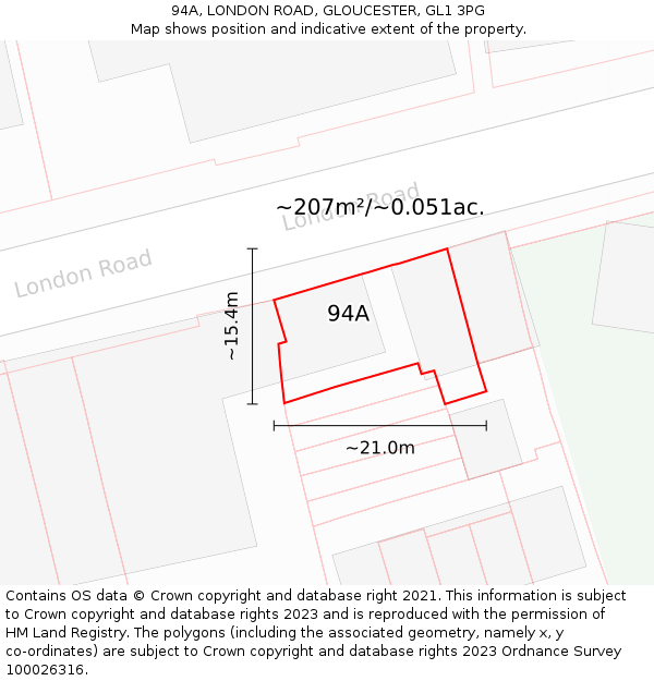 94A, LONDON ROAD, GLOUCESTER, GL1 3PG: Plot and title map