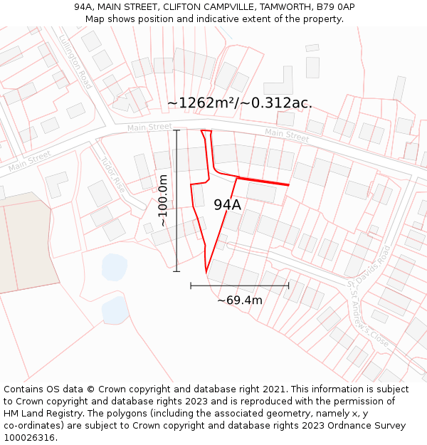 94A, MAIN STREET, CLIFTON CAMPVILLE, TAMWORTH, B79 0AP: Plot and title map