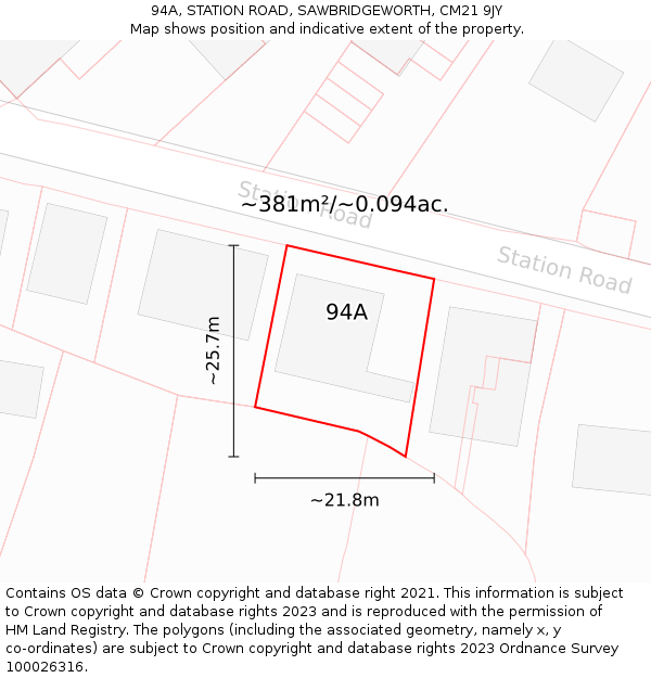 94A, STATION ROAD, SAWBRIDGEWORTH, CM21 9JY: Plot and title map