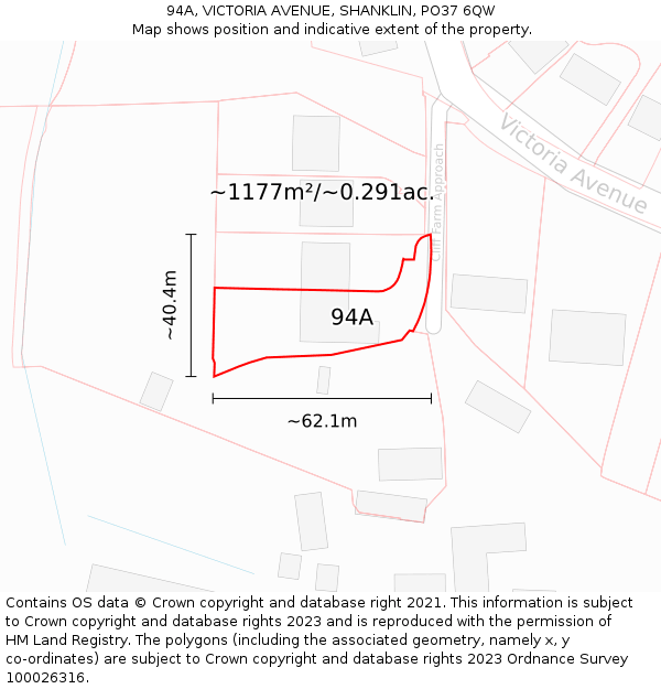 94A, VICTORIA AVENUE, SHANKLIN, PO37 6QW: Plot and title map