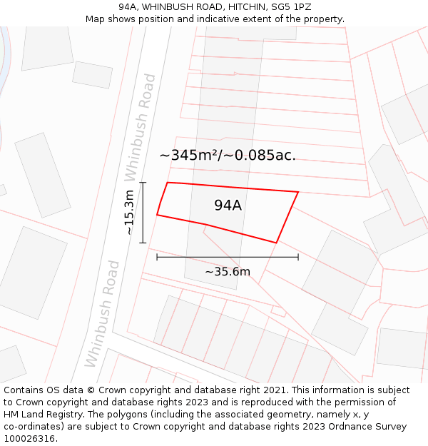 94A, WHINBUSH ROAD, HITCHIN, SG5 1PZ: Plot and title map