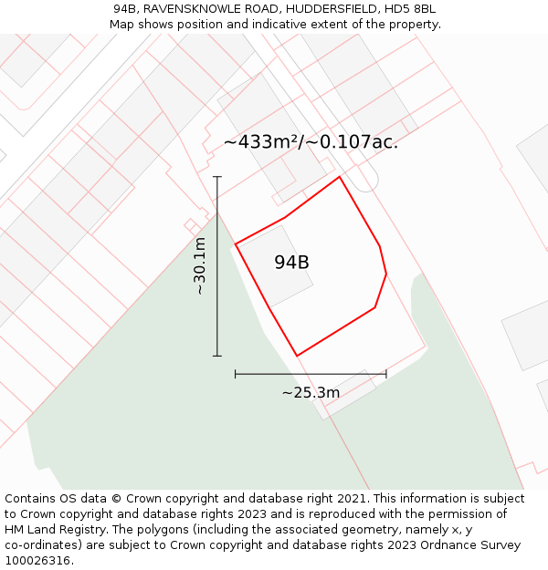 94B, RAVENSKNOWLE ROAD, HUDDERSFIELD, HD5 8BL: Plot and title map