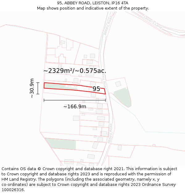 95, ABBEY ROAD, LEISTON, IP16 4TA: Plot and title map
