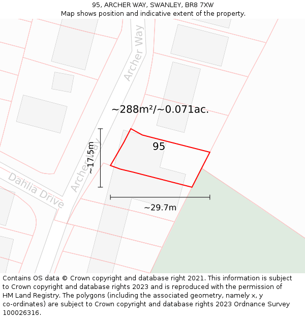 95, ARCHER WAY, SWANLEY, BR8 7XW: Plot and title map