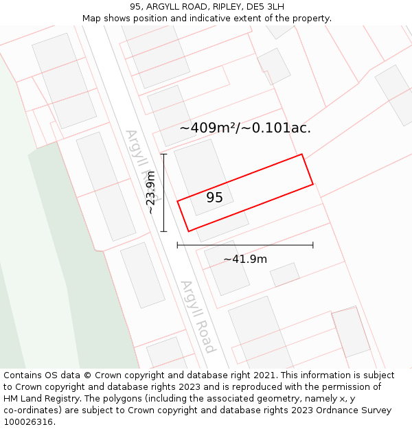 95, ARGYLL ROAD, RIPLEY, DE5 3LH: Plot and title map