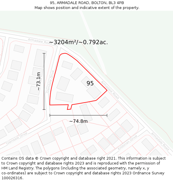 95, ARMADALE ROAD, BOLTON, BL3 4PB: Plot and title map
