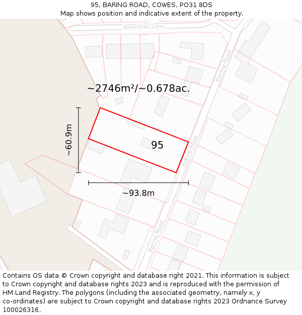 95, BARING ROAD, COWES, PO31 8DS: Plot and title map