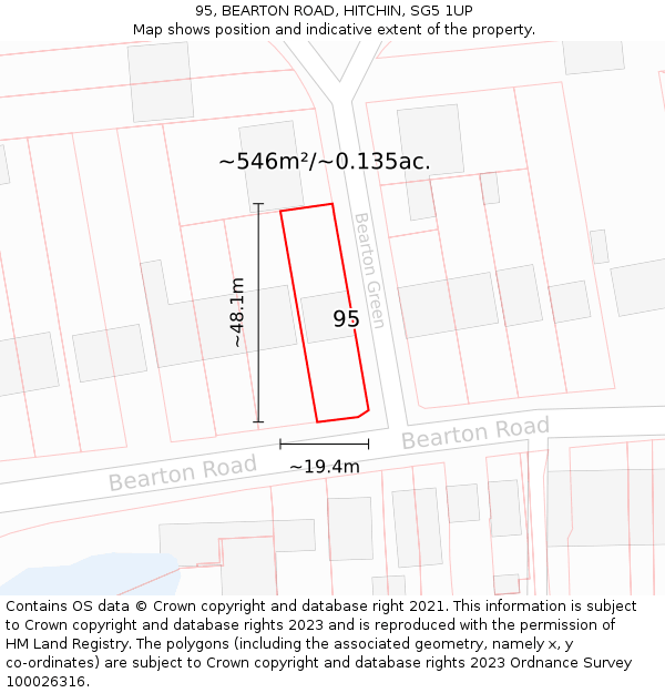 95, BEARTON ROAD, HITCHIN, SG5 1UP: Plot and title map