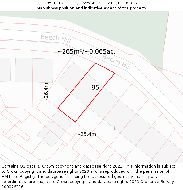 95, BEECH HILL, HAYWARDS HEATH, RH16 3TS: Plot and title map