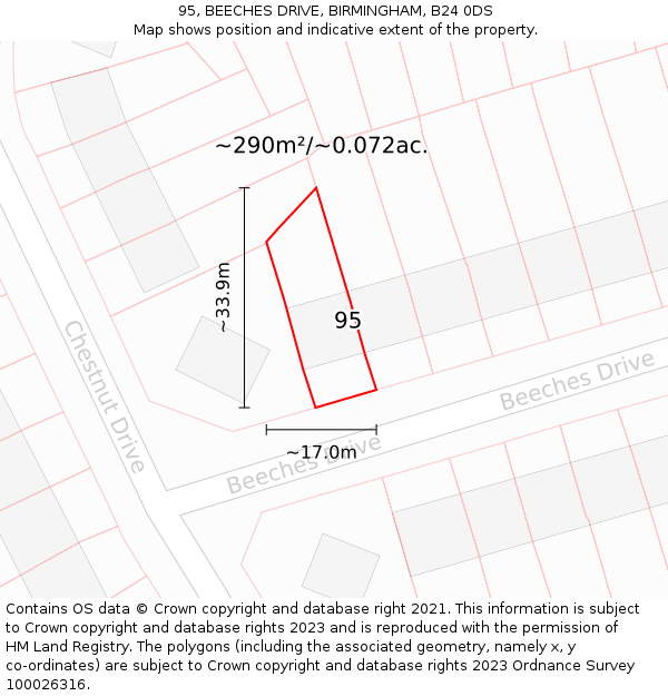 95, BEECHES DRIVE, BIRMINGHAM, B24 0DS: Plot and title map