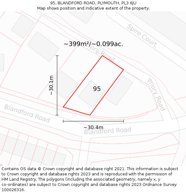 95, BLANDFORD ROAD, PLYMOUTH, PL3 6JU: Plot and title map