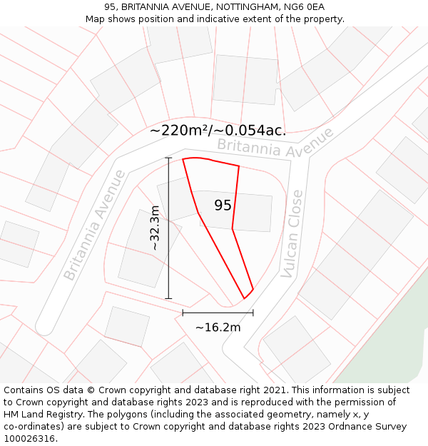 95, BRITANNIA AVENUE, NOTTINGHAM, NG6 0EA: Plot and title map