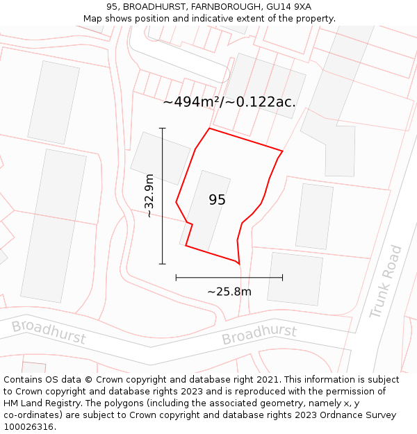 95, BROADHURST, FARNBOROUGH, GU14 9XA: Plot and title map