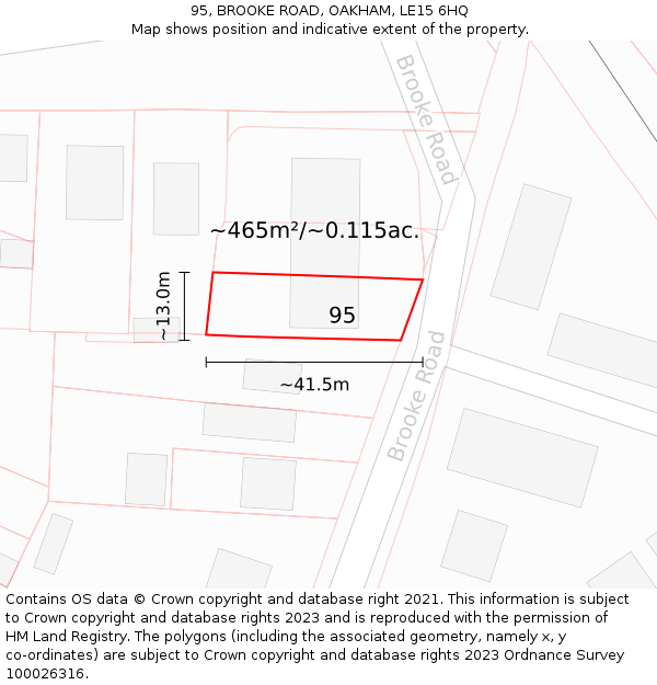 95, BROOKE ROAD, OAKHAM, LE15 6HQ: Plot and title map