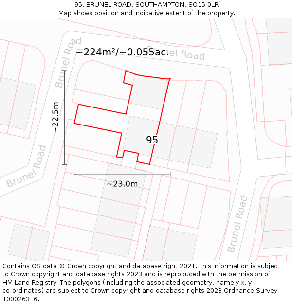 95, BRUNEL ROAD, SOUTHAMPTON, SO15 0LR: Plot and title map