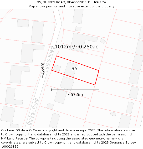 95, BURKES ROAD, BEACONSFIELD, HP9 1EW: Plot and title map