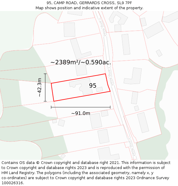 95, CAMP ROAD, GERRARDS CROSS, SL9 7PF: Plot and title map