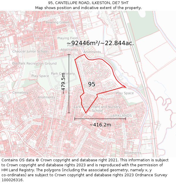 95, CANTELUPE ROAD, ILKESTON, DE7 5HT: Plot and title map