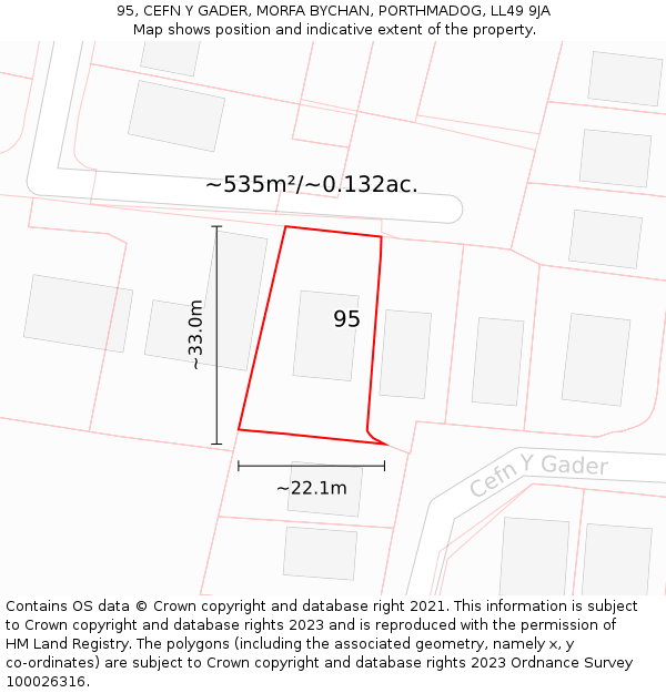 95, CEFN Y GADER, MORFA BYCHAN, PORTHMADOG, LL49 9JA: Plot and title map