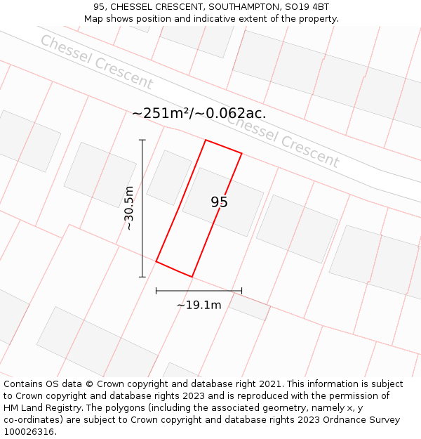 95, CHESSEL CRESCENT, SOUTHAMPTON, SO19 4BT: Plot and title map