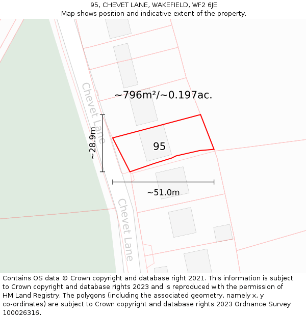 95, CHEVET LANE, WAKEFIELD, WF2 6JE: Plot and title map