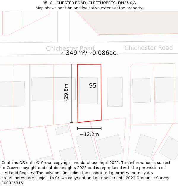 95, CHICHESTER ROAD, CLEETHORPES, DN35 0JA: Plot and title map