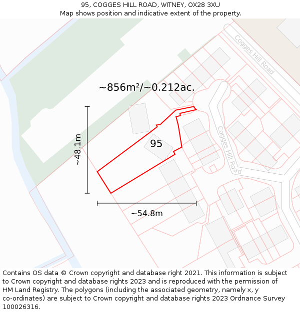 95, COGGES HILL ROAD, WITNEY, OX28 3XU: Plot and title map