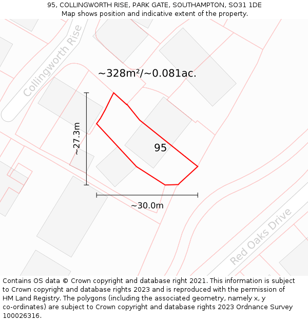 95, COLLINGWORTH RISE, PARK GATE, SOUTHAMPTON, SO31 1DE: Plot and title map