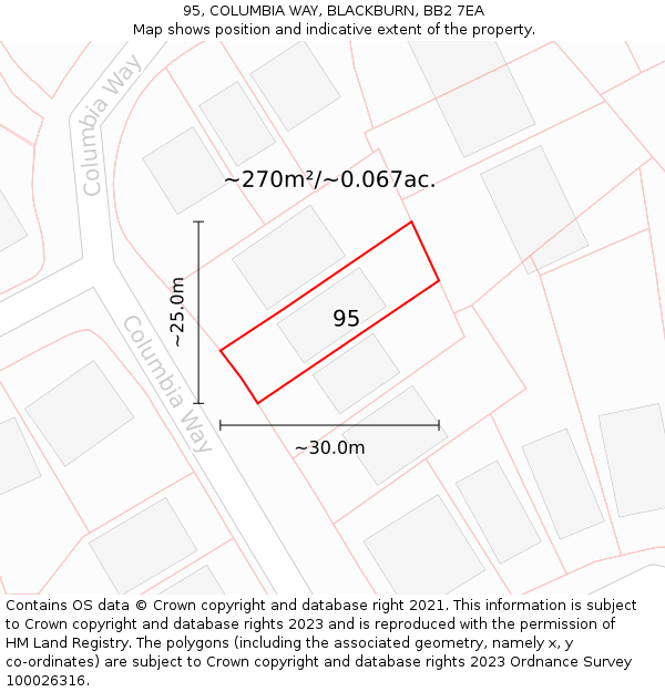 95, COLUMBIA WAY, BLACKBURN, BB2 7EA: Plot and title map