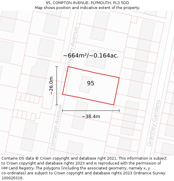 95, COMPTON AVENUE, PLYMOUTH, PL3 5DD: Plot and title map