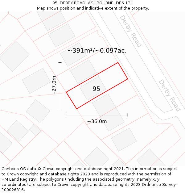 95, DERBY ROAD, ASHBOURNE, DE6 1BH: Plot and title map