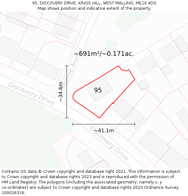 95, DISCOVERY DRIVE, KINGS HILL, WEST MALLING, ME19 4DS: Plot and title map