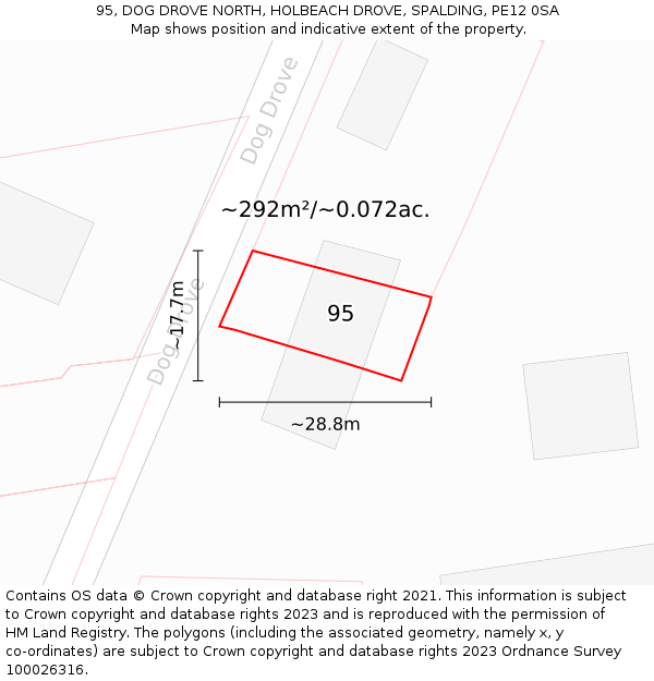 95, DOG DROVE NORTH, HOLBEACH DROVE, SPALDING, PE12 0SA: Plot and title map