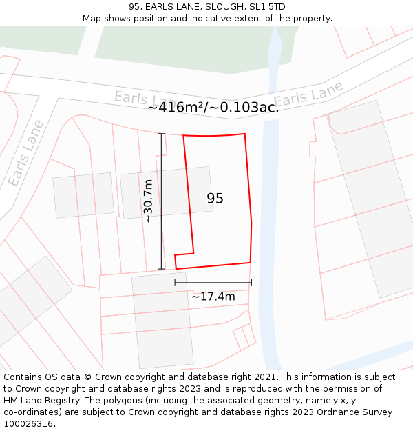 95, EARLS LANE, SLOUGH, SL1 5TD: Plot and title map