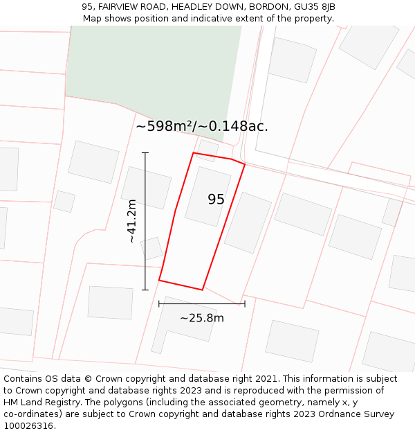 95, FAIRVIEW ROAD, HEADLEY DOWN, BORDON, GU35 8JB: Plot and title map