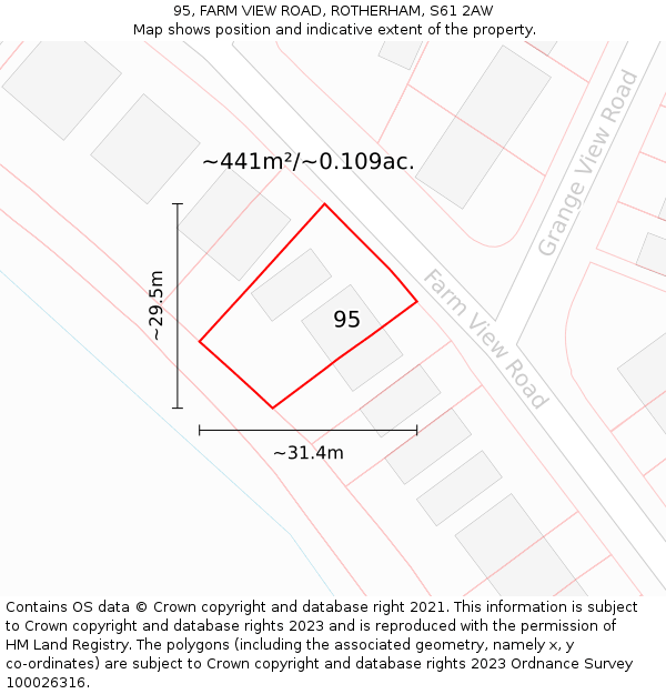 95, FARM VIEW ROAD, ROTHERHAM, S61 2AW: Plot and title map