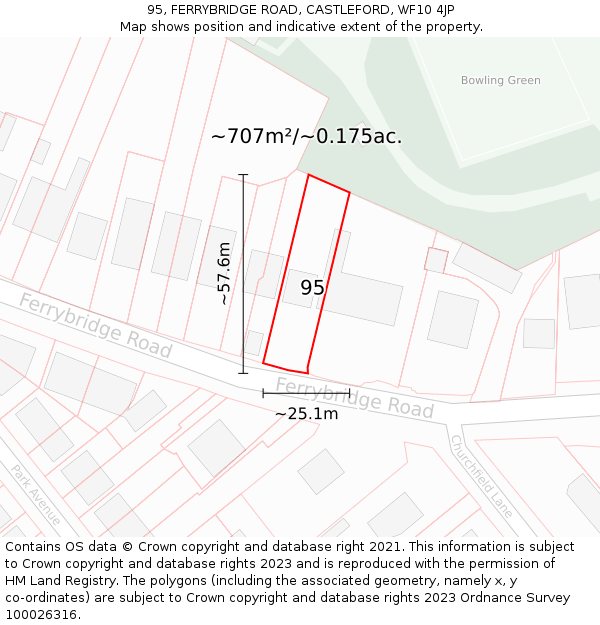 95, FERRYBRIDGE ROAD, CASTLEFORD, WF10 4JP: Plot and title map