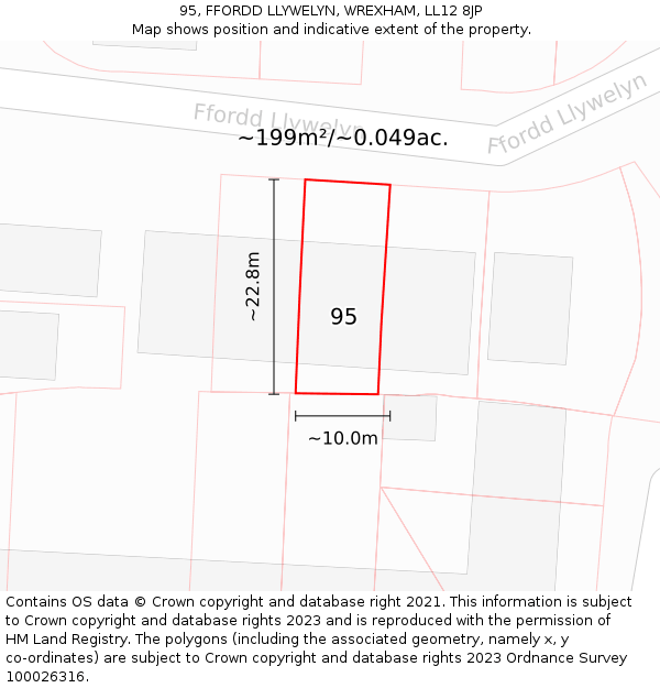 95, FFORDD LLYWELYN, WREXHAM, LL12 8JP: Plot and title map