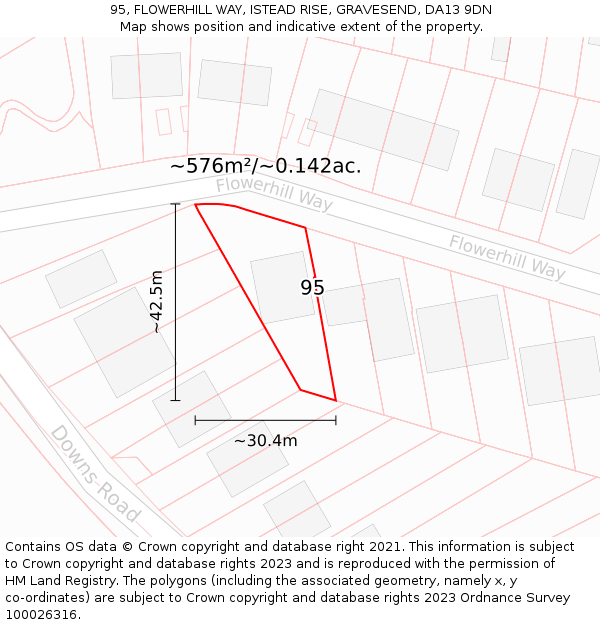 95, FLOWERHILL WAY, ISTEAD RISE, GRAVESEND, DA13 9DN: Plot and title map