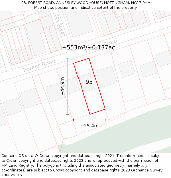 95, FOREST ROAD, ANNESLEY WOODHOUSE, NOTTINGHAM, NG17 9HA: Plot and title map