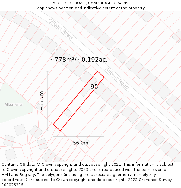 95, GILBERT ROAD, CAMBRIDGE, CB4 3NZ: Plot and title map