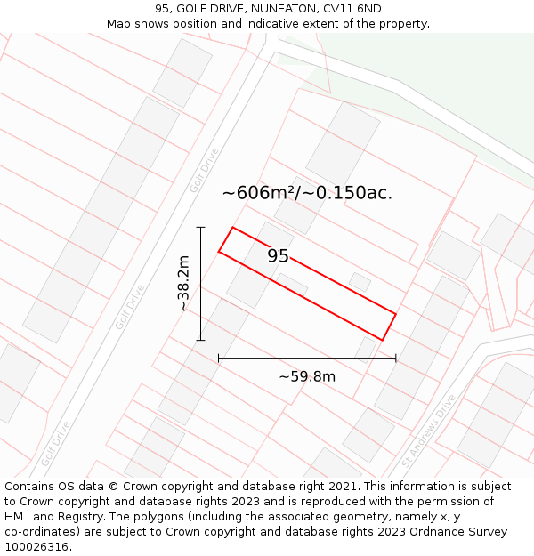 95, GOLF DRIVE, NUNEATON, CV11 6ND: Plot and title map