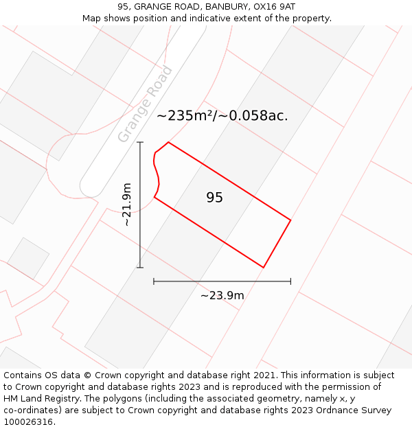 95, GRANGE ROAD, BANBURY, OX16 9AT: Plot and title map