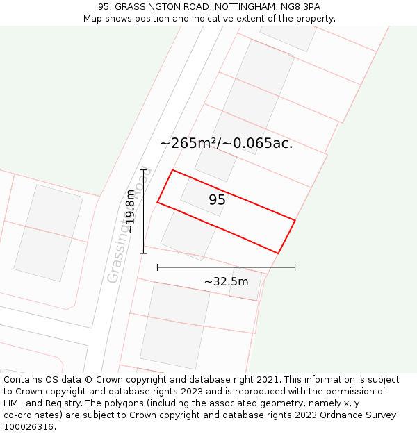 95, GRASSINGTON ROAD, NOTTINGHAM, NG8 3PA: Plot and title map